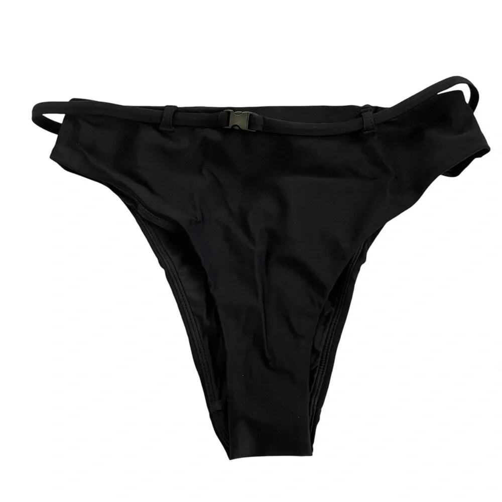NWT Andie The Riviera Bottom Belted High Waisted Medium Coverage Leg Cut S Black